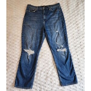 Hudson Jeans Holly Straight Leg‎ Distressed Ripped Medium Wash Denim Size 32